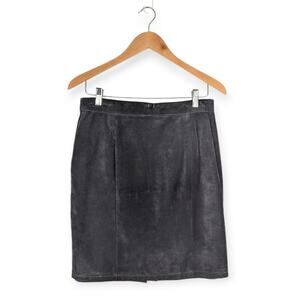 Vintage The Limited Black Suede Leather Mini Skirt Size 14 Y2K 90s Minimalist